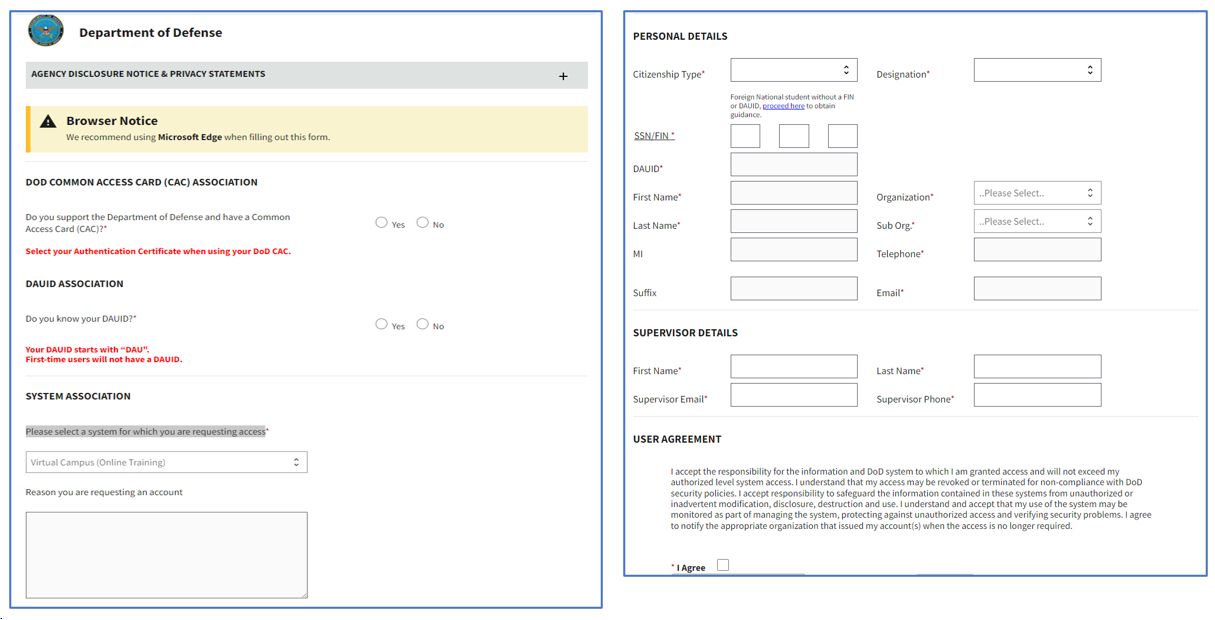 Screen shot of SAAR forms